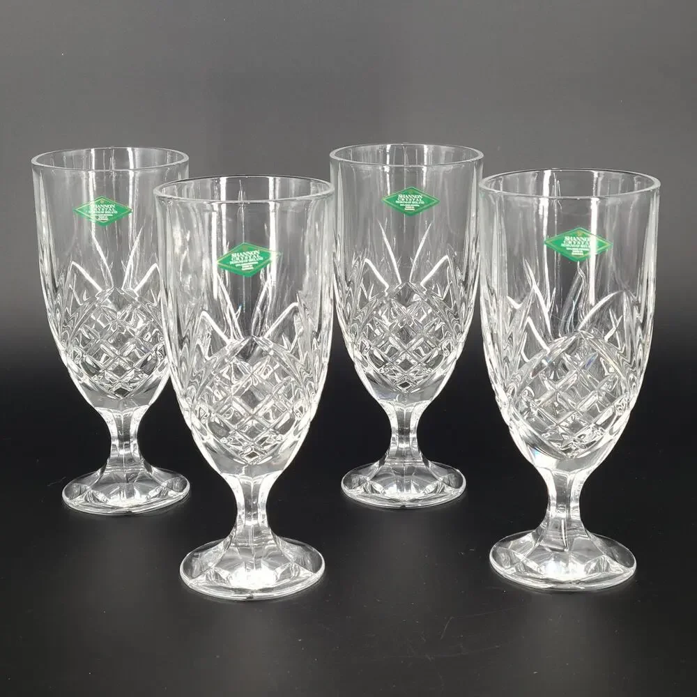 Godinger Dublin Shannon Vintage Heavy Crystal Footed Iced Tea Glasses Set 4